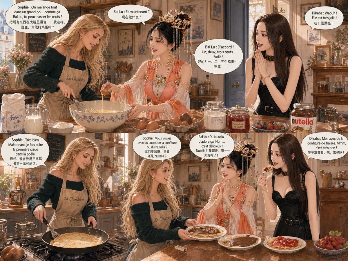 Préparation de la pâte et cuisson de la première crêpe