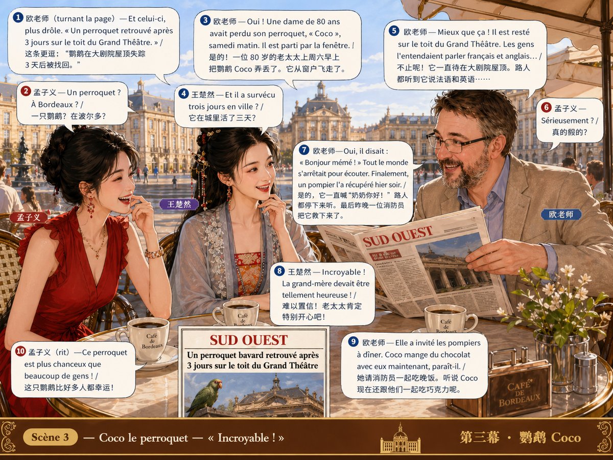 Les amies rient en lisant l'article du perroquet